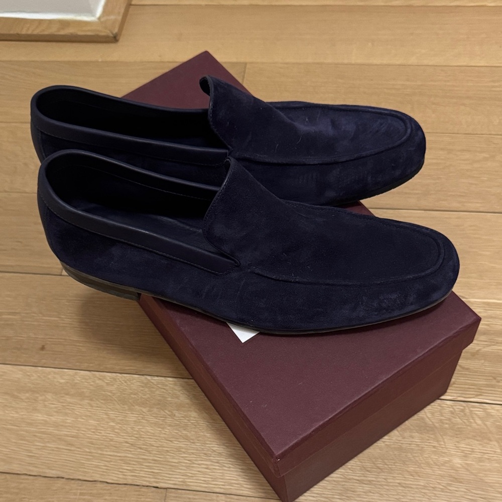 John Lobb Dark Blue Suede Loafers